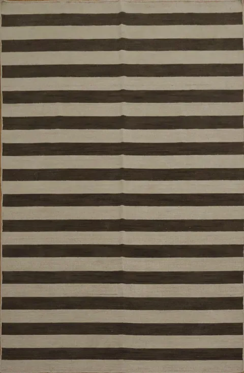 Dark Brown and Beige Stripes Gabbeh Area Rug 7x10 for a Modern Look
