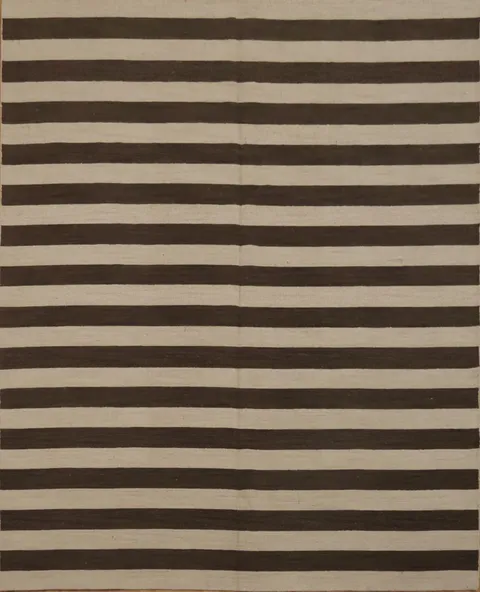 Contemporary Striped Rug in Neutral Brown and Cream 8x10