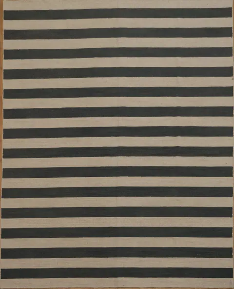 Modern Charcoal and Ivory Striped Area Rug for Chic Interiors 8x10