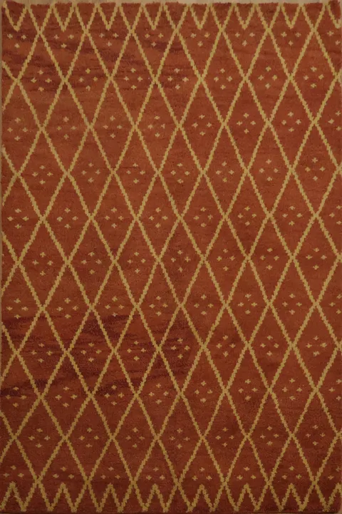 Elegant Modern Gabbeh Area Rug in Rich Rust and Gold 5x8