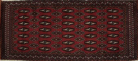 Traditional Red and Black Turkoman Wool Rug 2x4