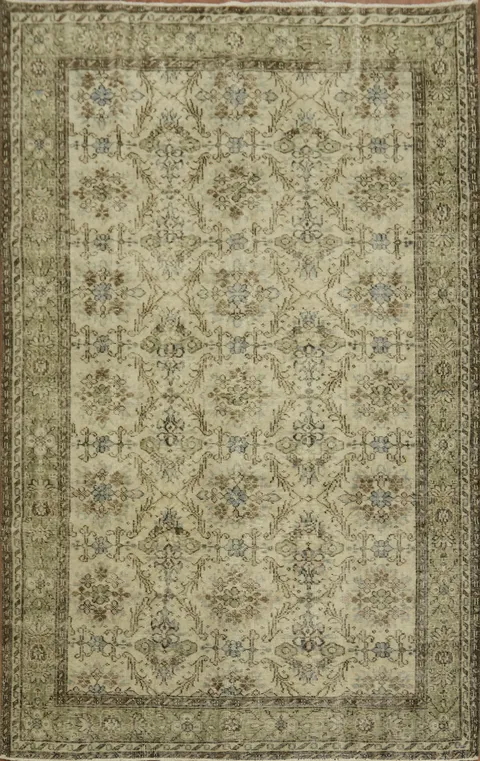 Vintage Cream Anatolian Turkish Area Rug 6x9