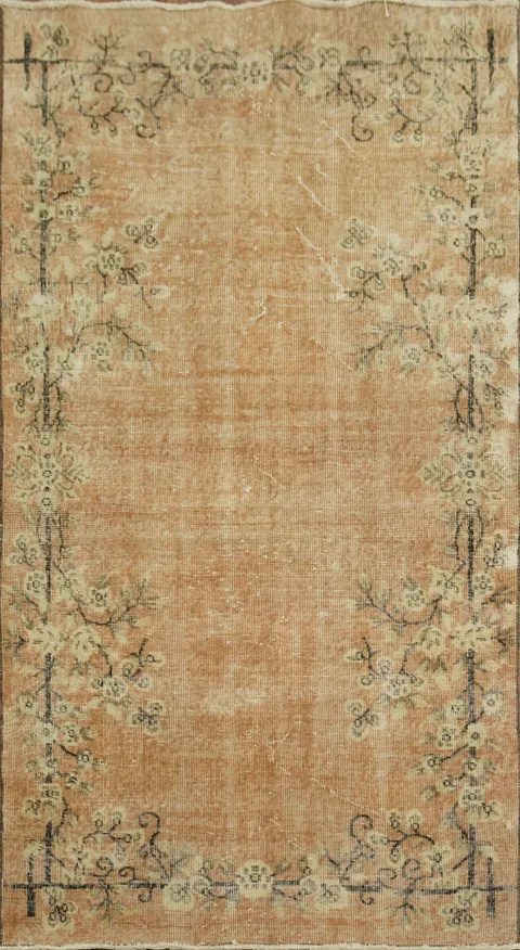 Vintage Floral Rectangular Anatolian Turkish Rug 4x7
