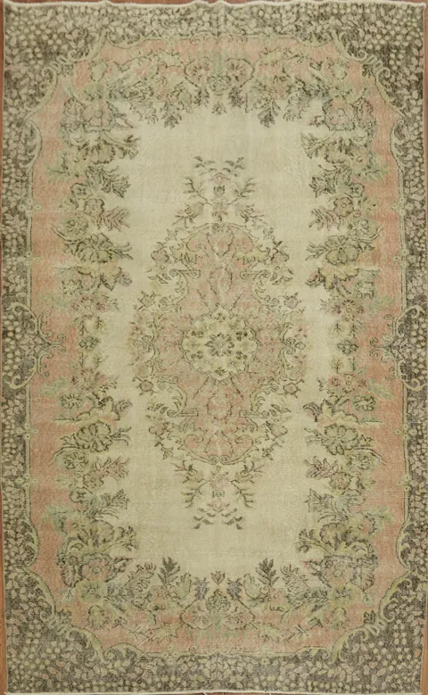 Elegant Vintage Floral Anatolian Turkish Area Rug 6x9