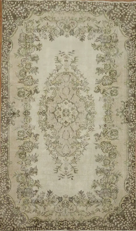 Elegant Vintage-Inspired Floral Anatolian Turkish Area Rug 6x9