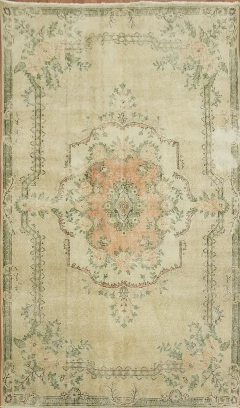 Elegant Floral Vintage Anatolian Turkish Area Rug 5x9