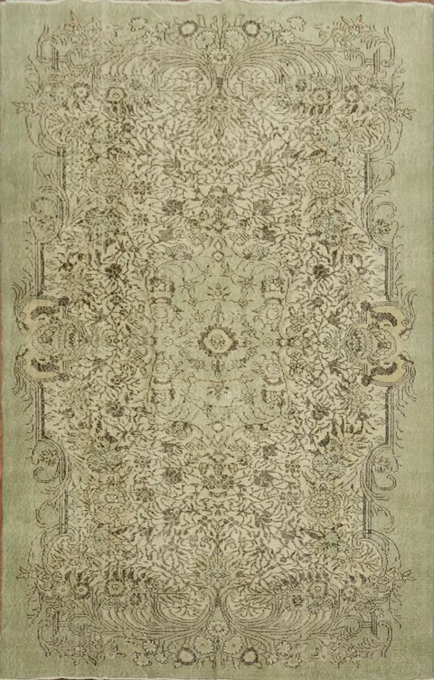 Vintage Green Anatolian Turkish Area Rug 6x9