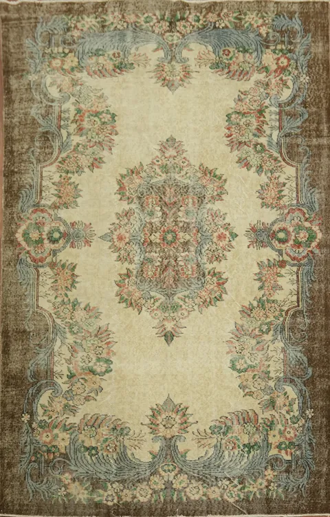Heritage Design: Vintage Floral Anatolian Turkish Area Rug 6x9