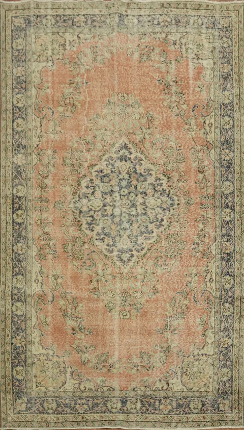 Distressed Floral Anatolian Turkish Area Rug 6x10