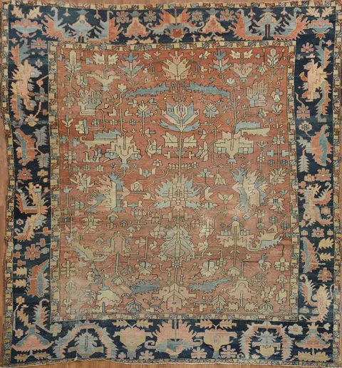 Square Persian Wool Pre-1900 Antique Heriz Serapi Rug 10x11