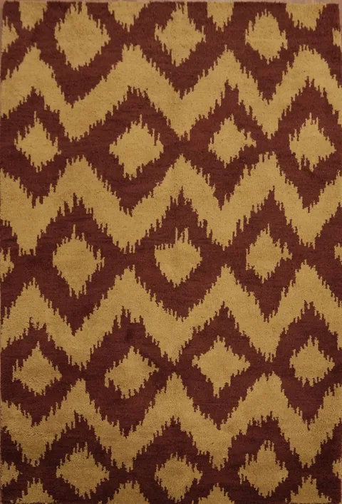 Contemporary Red and Gold Ikat Design Rug for Stylish Interiors 5x8