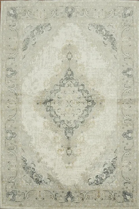 Traditional Persian Design Grey and Beige Area Rug 5x8