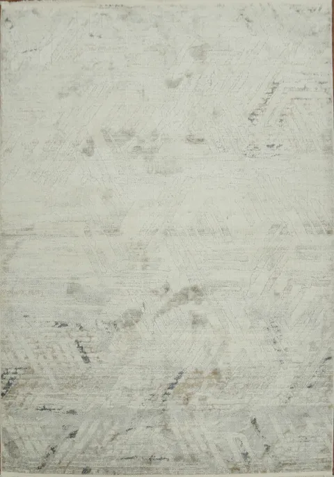 Modern Beige and Gray Rug with Textured Geometric Designs 5x7