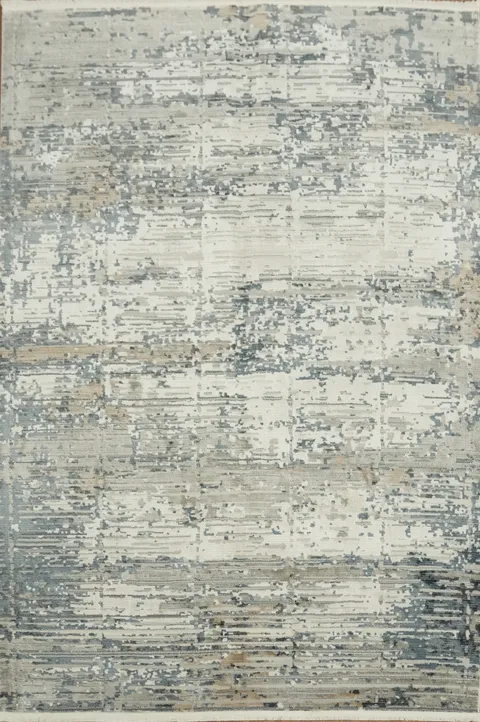 Subtle Modern Artistry: Textured Blue and Gray Floor Rug 5x8