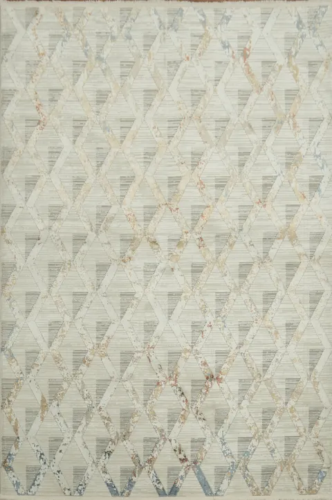 Versatile Beige and Blue Geometric Patterned Floor Rug 5x8