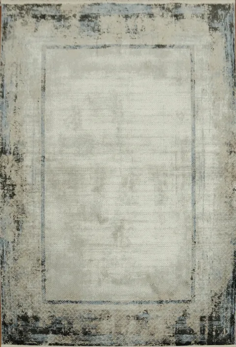Modern rectangular area rug featuring abstract border patterns 5x8