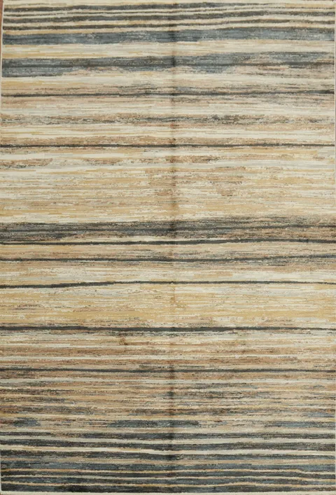 Contemporary Earth-Tone Striped Rug for Modern Interiors 5x8