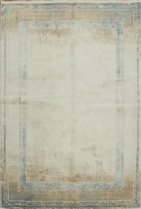 Elegant Beige and Blue Rug with Subtle Geometric Design 5x8