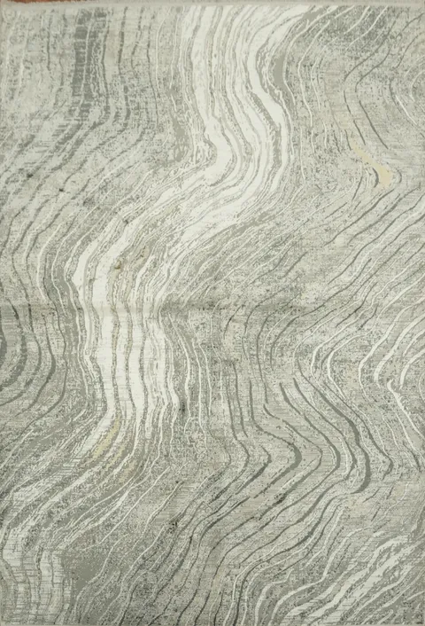 Contemporary Gray and White Rug with Flowing Wave Designs for Living Rooms 5x8
