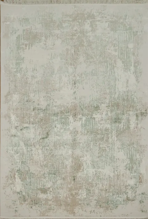 Minimalist Green and Beige Rug with Faded Vintage Charm 5x8