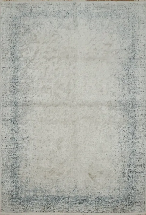 Classic Beige Rug with an Antique Washed-Out Blue Frame 5x8