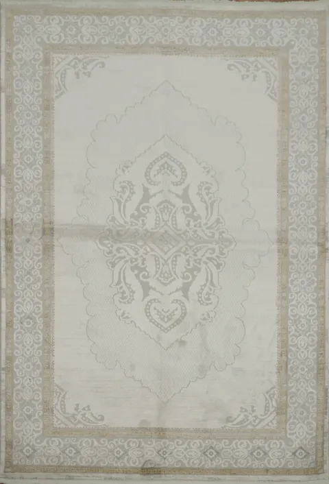 Sophisticated Patterned Beige and Gray Area Rug for Living Room 5x8