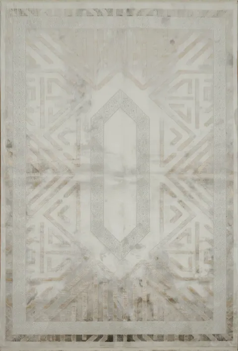 Contemporary Beige and Grey Rug with Intricate Geometric Patterns 5x8