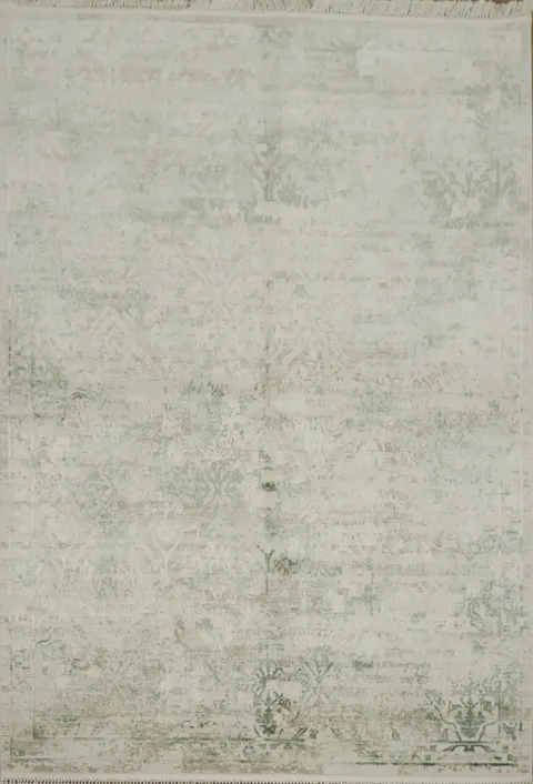 Elegant distressed area rug blending Green and Beige tones seamlessly 5x8