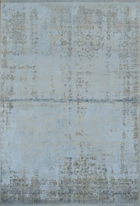 Vintage-Style Blue and Grey Area Rug with Intricate Distressed Design 5x8