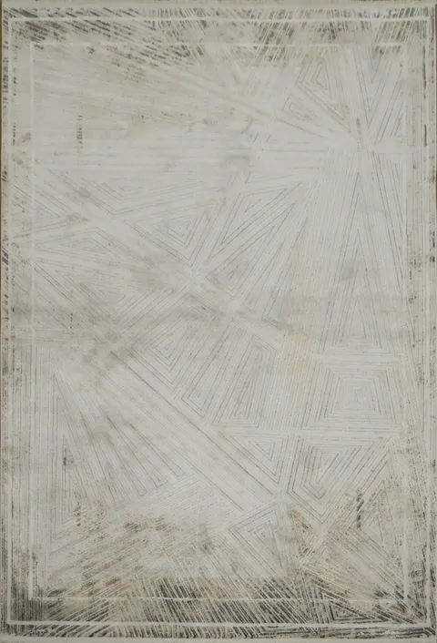 Modern Rug with Abstract Geometric Textures in Neutral Tones 5x8