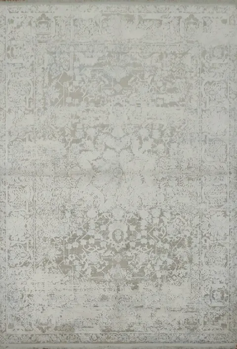 Distressed Look Beige and Gray Area Rug with Classic Motifs 5x8