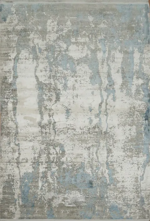 Modern Elegant Rug with Abstract Blue and Grey Textures 5x8