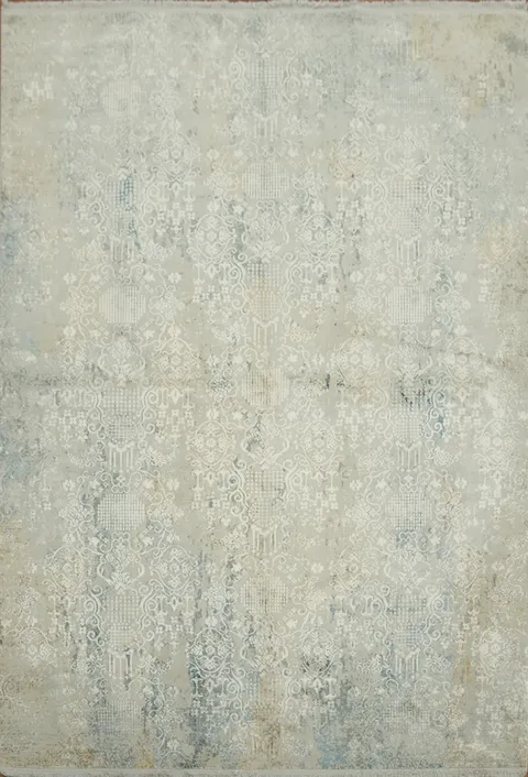 Large Blue and Cream Rug Featuring Subtle Vintage Floral Motifs 5x8