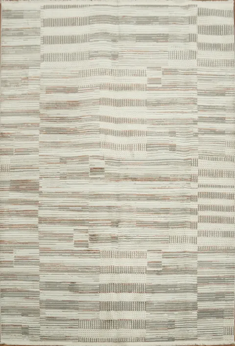 Modern Minimalist Beige and Gray Striped Rug for Contemporary Spaces 5x8