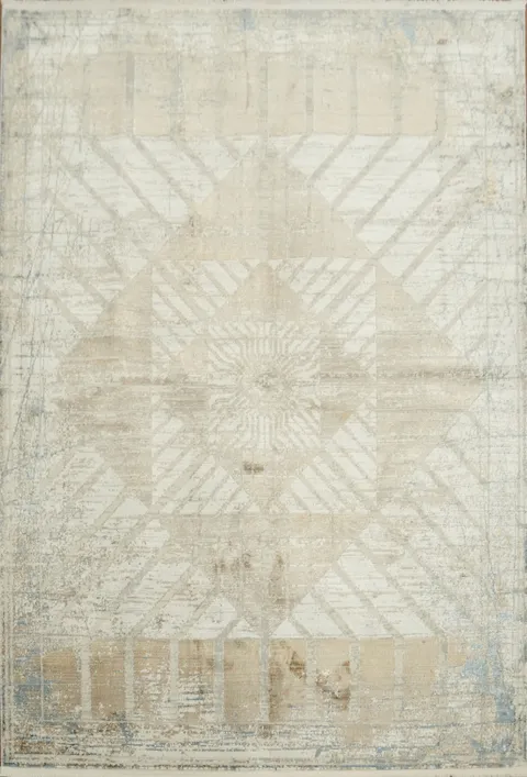 Geometric Design Rug in Beige and Blue for Contemporary Homes 5x8