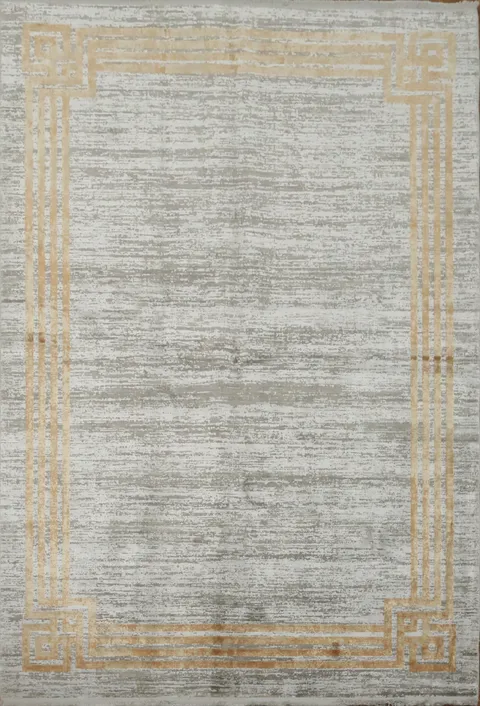Chic Gray Rug with Modern Gold Frame for a Sleek Living Space 5x8