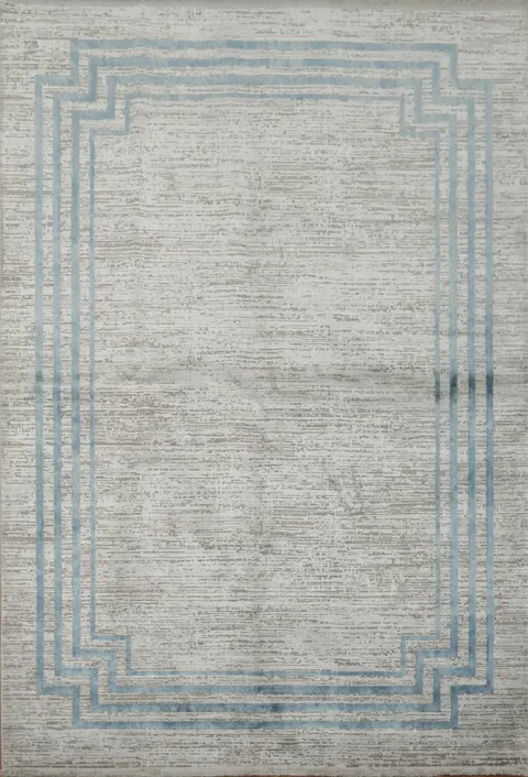 Versatile Grey Rug with Stylish Blue Framed Design 5x8