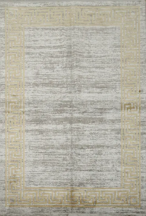 Modern Neutral Rug with Classic Geometric Border Accent 5x8
