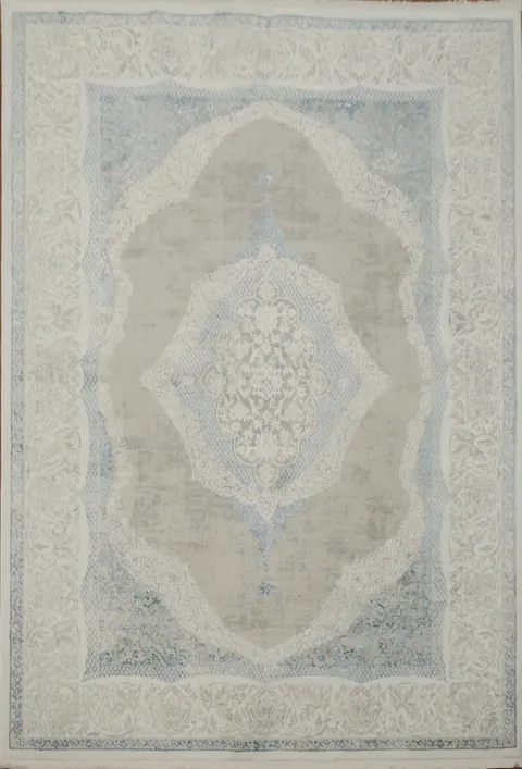 Elegant Neutral-Toned Rug with Intricate Patterns and Soft Hues 5x8