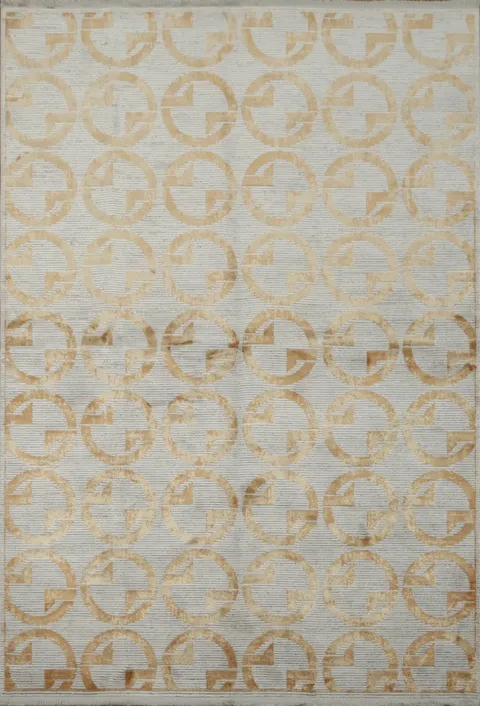 Modern Elegant Circle Design Rug in Warm Beige Palette 5x8