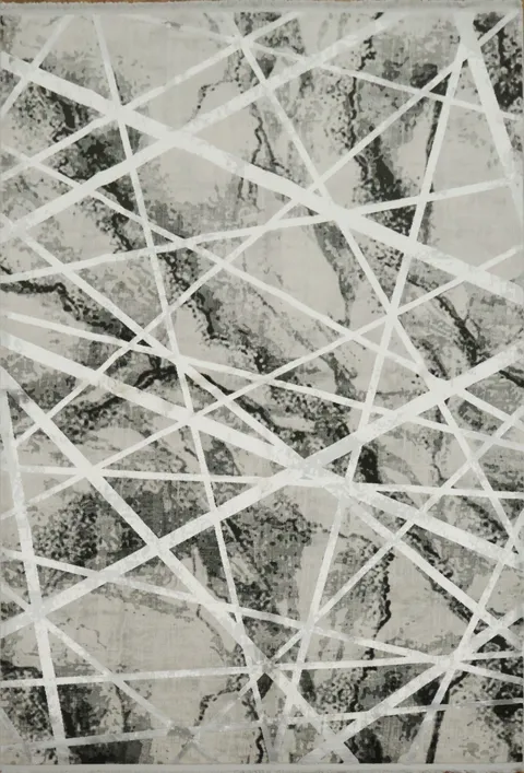 Contemporary Grey and White Rug Featuring Bold Pattern 5x8
