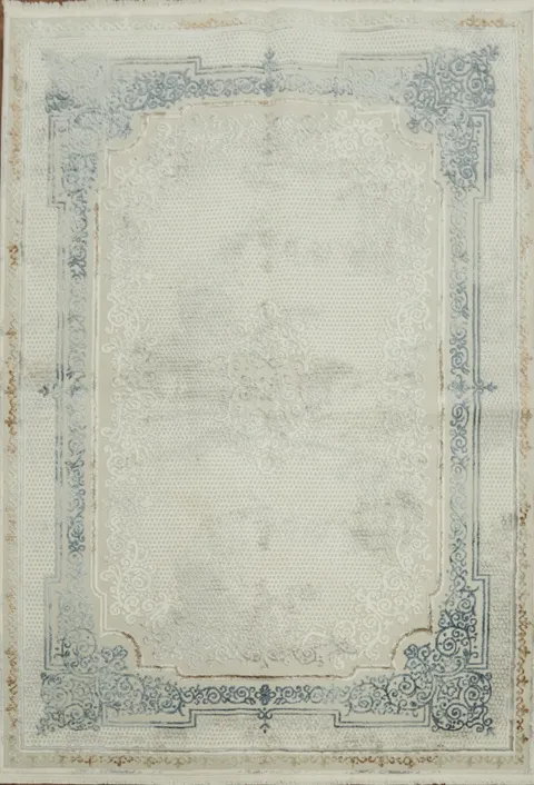 Antique-Style Soft Blue Rug with Delicate Border Details 5x8