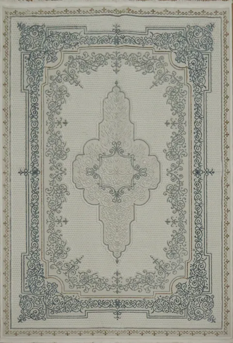 Classic Beige Rug with Ornate Blue Detailing for Elegant Homes 5x8
