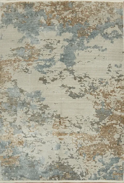 Artistic Abstract Rug Blending Muted Blues and Earthy Shades 5x8