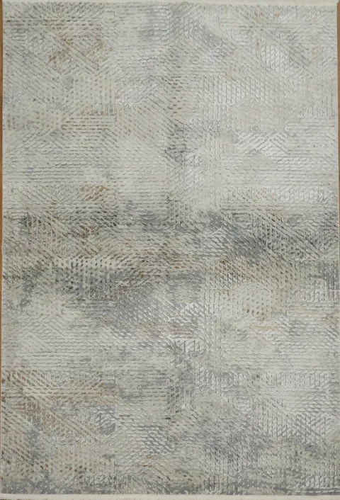 Modern Aesthetic: Light Grey Patterned Area Rug on Wood Floor 5x8