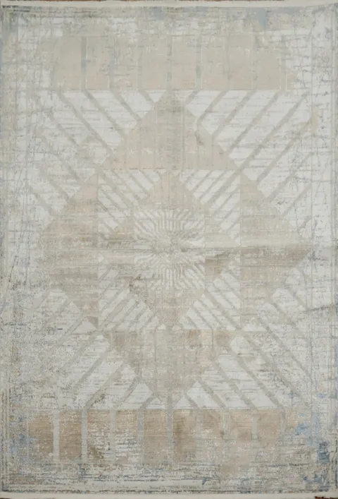 Artistic Beige White Rug with Intricate Geometric Motifs 5x8