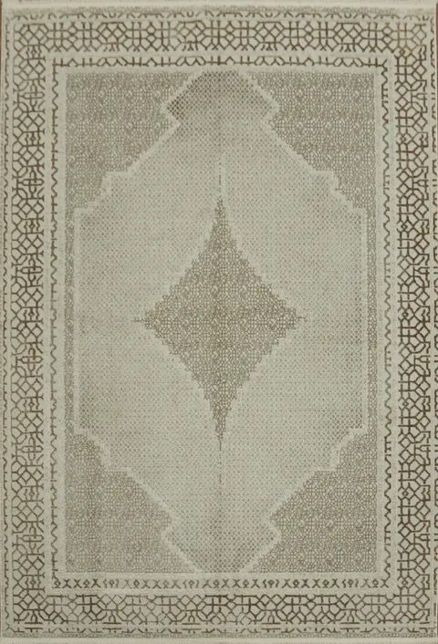 Classic Beige Rug with Intricate Border Design for Living Rooms 5x8