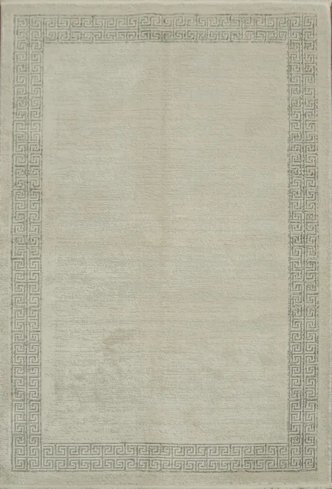 Versatile Beige Area Rug with Timeless Greek Key Border 5x8