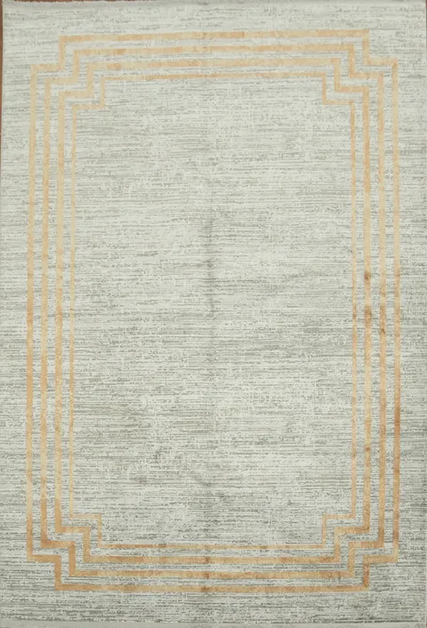 Sophisticated Gray Area Rug with Gold Accents and Pattern 5x8