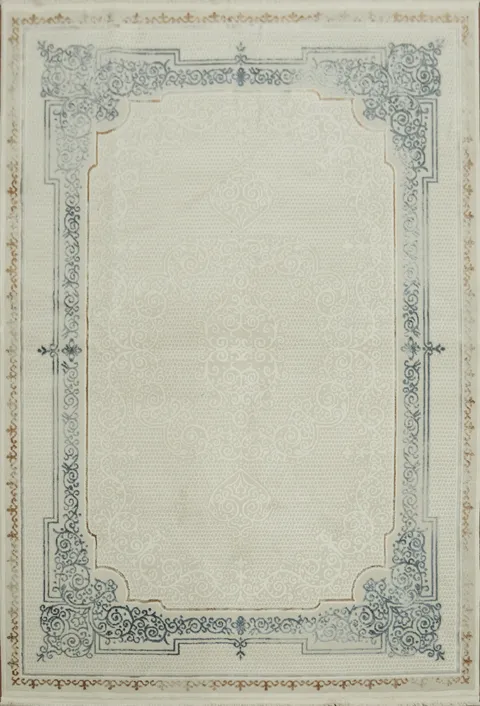 Elegant Ivory Area Rug with Intricate Patterned Borders 5x8